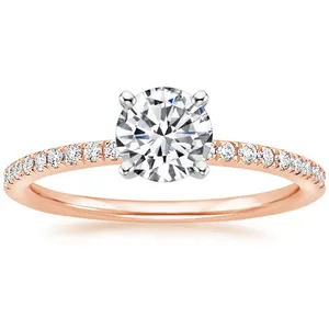 SGARIT Mode Perhiasan 14K Rose Gold 1.00C Putaran Moissanite Cincin Pertunangan Pernikahan Sisi Micro Pave Berlian Wanita Cincin Solitaire