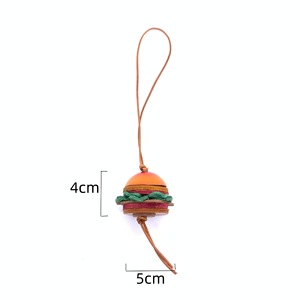 Porte-clés 3D hamburger en cuir véritable fait main, cousu main, série alimentaire, breloque de sac, pendentif mignon en forme de fruit pour femme - Product Image 6