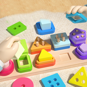 Bộ ghép hình năm cột hình học đồ chơi ghép hình sắp xếp bằng gỗ trò chơi khớp hình học - Product Image 3