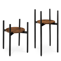 Support de plantes moderne en métal et bois, porte-pot de fleurs d'intérieur avec plateau rond pour la décoration de la maison et les plantes d'intérieur