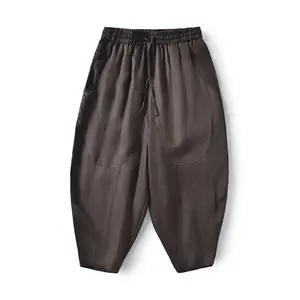Celana panjang Linen kasual pria, bawahan kaki longgar Linen ramping meregang kasual untuk liburan musim panas kualitas tinggi