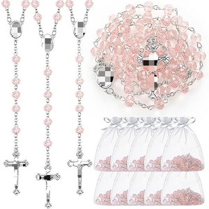 Collier chapelet en cristal plaqué bleu, violet, rose, bijoux religieux catholiques en cristal artificiel, cadeau avec pendentif croix et perles - Product Image 4