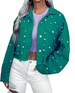 <span class=keywords><strong>Chaqueta</strong></span> Vaquera de Mujer con Perlas, <span class=keywords><strong>Chaqueta</strong></span> de Mezclilla con Cuentas, Estilo Holgado e Informal, en Oferta - Product Image 5