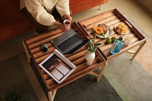 Bandeja otomana extra grande Bandejas de madera con asas Bandeja de servicio sólida de madera cuadrada <span class=keywords><strong>para</strong></span> sala de estar otomana - Product Image 5