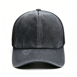 Gorra Trucker Vintage Lavada al por Mayor, Unisex, de Dos Tonos, con Malla Trasera, de 5 Paneles, de Algodón, con Logotipo Personalizado, Gris Desgastado - Product Image 5