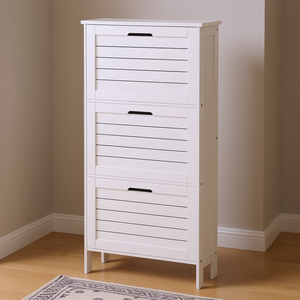 Meuble à chaussures blanc fin à 3 tiroirs avec portes à persiennes, meuble de rangement étroit pour entrée, pour la maison - Product Image 2