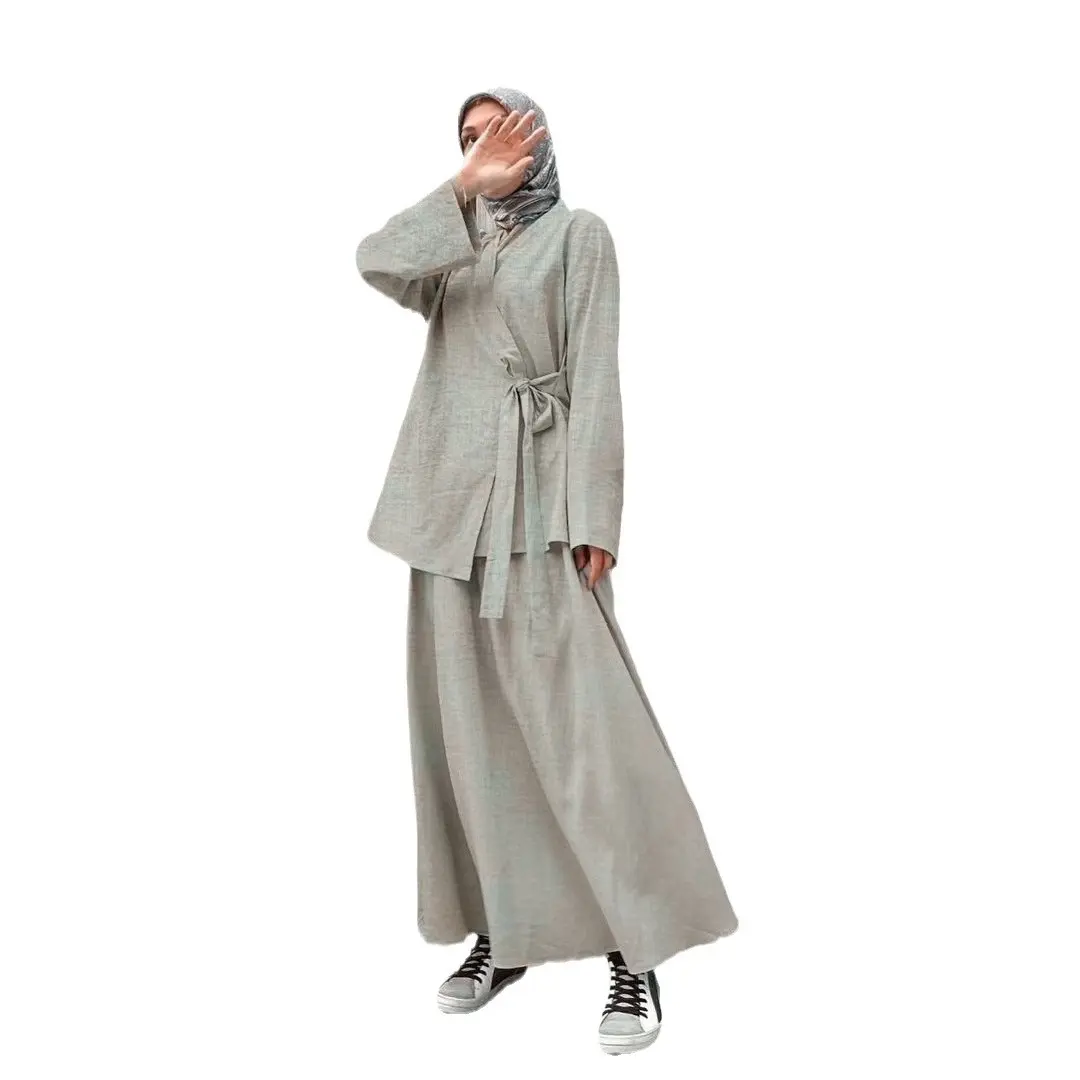 Zifeng OEM 로파 이사미카 아랍어 패션 긴팔 오픈 셔츠 스커트 세트 이슬람 원피스