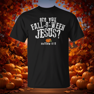 Are You Fall O Ween Jesus Halloween T-Shirt Matthew 419 Pumpkin Design Noir - Product Image 3