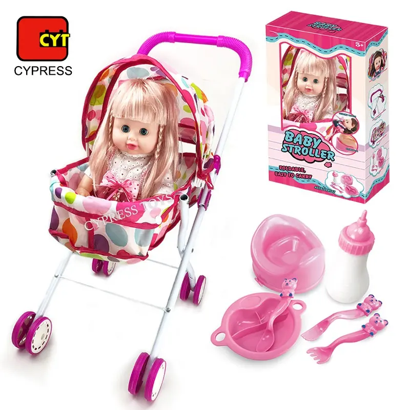 16 INCH Drink Water Baby Doll Stroller Toy Baby Girl Doll