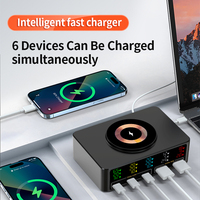 Cargador inalámbrico gan 6 en 1 de 100w al por mayor con pantalla inteligente, cargador de escritorio de carga rápida para reproductor mp3/mp4