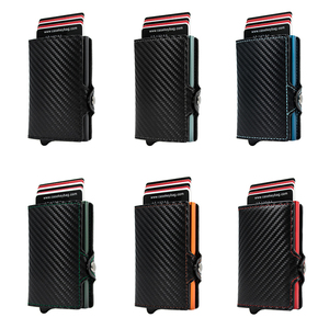 Porte-cartes automatique Casekey en fibre de carbone et cuir PU, multi-portefeuilles avec poche à monnaie zippée - Product Image 6