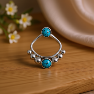 E4656 <b>Turquoise</b> <b>Ring</b> White <b>Gold</b> Geometric Bezel Setting Unisex Bohemia Style Daily Wear - Product Image 2