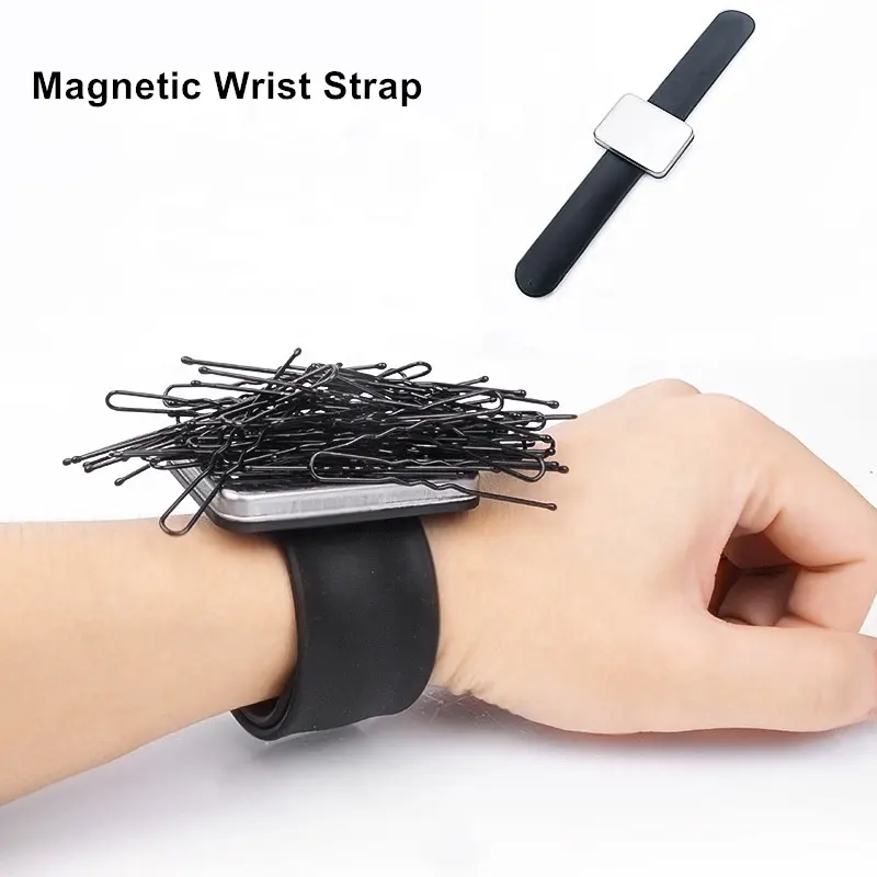 Pulsera magnética de silicona ajustable, banda magnética para el brazo, correa para la muñeca, pulsera, alfileres de costura, pinzas para el pelo, soporte
