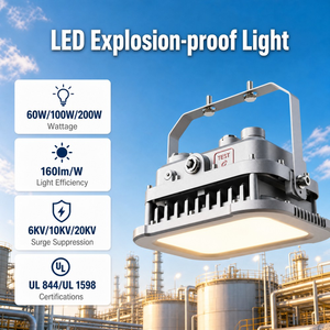 ไฟ LED ป้องกันการระเบิด UL FCC 60W 100W 200W IP66 IK10 ปรับค่า CCT ได้ ติดตั้งง่าย สำหรับพื้นที่อุตสาหกรรมอันตราย - Product Image 1