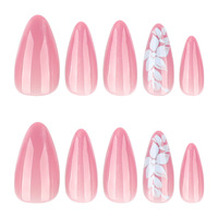 Ongles à presser effet œil de chat, motif floral, 24 pièces, forme amande longue, fabrication OEM