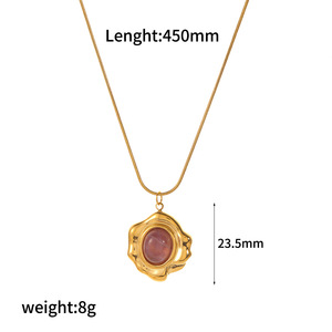 Collier en acier inoxydable avec pierre naturelle pour femme, pendentif goutte d'eau plaqué or 18 carats, design géométrique, chaîne de clavicule - Product Image 3