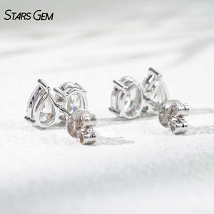 Boucles d'oreilles en or blanc 10K avec diamants de 2 carats, taille poire et ovale, diamants de laboratoire DEF VS, certificat IGI, boucles d'oreilles en or et diamants. - Product Image 4