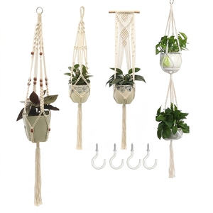 Porte-plante en <span class=keywords><strong>corde</strong></span> de coton fait main, support de <span class=keywords><strong>pot</strong></span> de fleurs en macramé <span class=keywords><strong>DIY</strong></span>, panier <span class=keywords><strong>suspendu</strong></span> tissé - Product Image 1