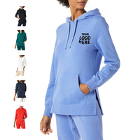 Stampa personalizzata ricamo Design da donna Pullover corto tinta unita largo Casual con felpe con cappuccio da donna