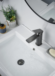 Robinet mélangeur d'eau monocommande moderne haut de gamme en acier inoxydable gris pour eau chaude et froide - Product Image 4