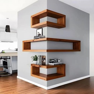 <b>Wall</b> Mounted Corner Shelf Wooden Tiered <b>Display</b> Rack For Living Room Book Storage Rectangle Shape Single Board Design - Product Image 1