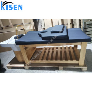 Kisen salón diseño superior muebles de madera personalizar champú cama mesa para la cabeza spa fumigado belleza facial - Product Image 2