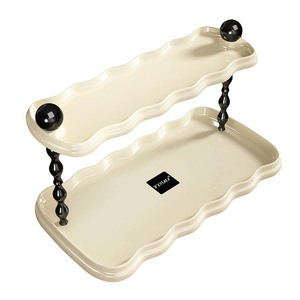 Bandeja de cerámica de doble capa Tdyu, forma irregular, estilo campestre francés, organizador de escritorio para almacenamiento de cosméticos - Product Image 1