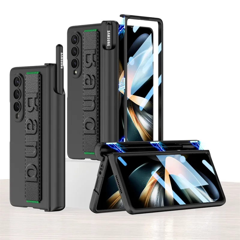 Shockproof Hard PC Case with Pen Slot Hinge Protection Wrist Band Strap Phone Case For Samsung Galaxy Z Fold 4 Fold4 5G