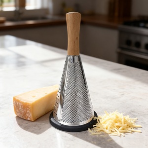 Tự Nhiên Nhà Thép Không Gỉ Ba Chức Năng Đa Mục Đích Cone Pho Mát Vắt Tay Với Gỗ Sồi Xử Lý Cho Pho Mát Rau - Product Image 4