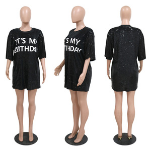 Abito da sera da donna BH1068 con paillettes "<span class=keywords><strong>è</strong></span> la mia festa di compleanno" stampa digitale a vita naturale con motivo solido per l'autunno - Product Image 4