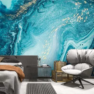 Papel pintado mural 3D personalizado tinta azul paisaje arte pared pintura abstracta mármol dorado textura sala de estar papel tapiz decoración del hogar