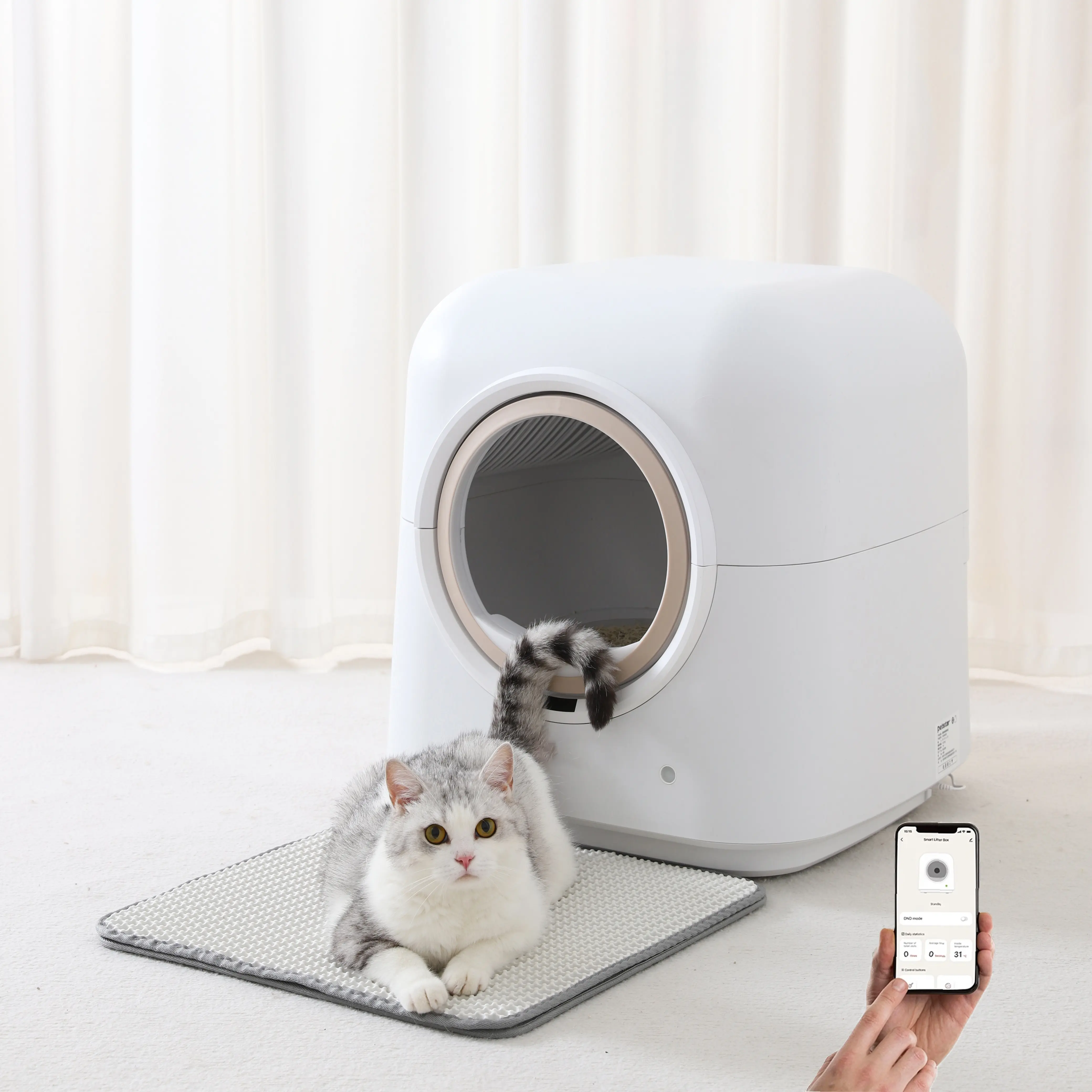Grosir kotak sampah otomatis kontrol aplikasi Toilet kucing pembersih mandiri pintar ruang besar