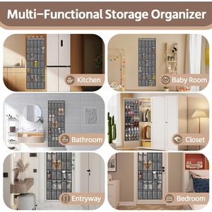 Organisateur de chaussures à suspendre sur la porte, 35 poches, en maille grise, pour hommes et femmes, rangement pour baskets, à fixer derrière la porte ou au mur, type crochet - Product Image 6