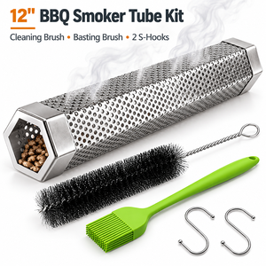Kit de tubo ahumador de pellets de acero inoxidable de 12 pulgadas con cepillo de limpieza, cepillo para untar y 2 ganchos en S, generador de humo reutilizable - Product Image 1