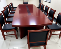 Table de conférence grande en bois rouge classique avec bordure en mélamine, pieds à double panneau et gestion des câbles pour salle de réunion, bureau, hôtel