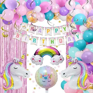 Kit de guirnalda con globos para fiesta de cumpleaños, Fondo de unicornio de aluminio, decoración para fiesta de cumpleaños