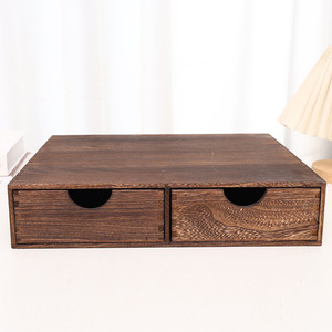 Wooden Desktop Organizer Double <b>Drawer</b> <b>Storage</b> <b>Box</b> For Office Books And Miscellaneous Items Rectangle Standing Type Solid Color - Product Image 4