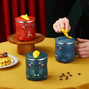Tasse de soupe au lait et <span class=keywords><strong>en</strong></span> acier inoxydable, <span class=keywords><strong>pour</strong></span> enfants, avec poignée de couvercle, design dessin animé, mignon, dinosaure, 1 pièce - Product Image 1