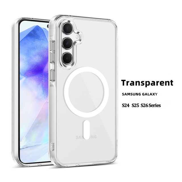 Luxury Clear TPU+PC Shockproof Phone Cover for Samsung S24 S25 Magnetic Waterproof Phone Case for S26/S26 Ultra