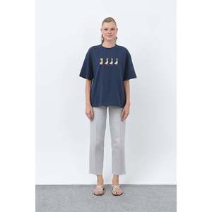 Soul Women's Casual Navy Blue Duck <b>Patterned</b> Short Sleeve T-Shirt <b>for</b> Daily Wear and Sports Activities - Product Image 2