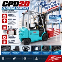 Chariot élévateur électrique 2T CPD20, mât 3 sections 4m, pince à sacs souples 1T, contrôleur Curtis, batterie lithium-ion automatique, commande assise, transmission intégrale (AWD)