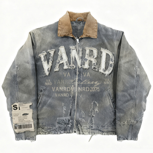 Giacca <span class=keywords><strong>di</strong></span> <span class=keywords><strong>Jeans</strong></span> Vintage da Uomo Personalizzata, Stile Streetwear Invernale, con Zip, Patch Ricamate, <span class=keywords><strong>Oversize</strong></span> e Effetto Vissuto - Product Image 1