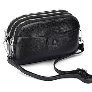 Women's Genuine Leather Crossbody <b>Bag</b> With Zippered Pockets And Phone <b>Compartment</b> Black <b>Multi</b> Layered Everyday Use Spring 2025 - Product Image 3