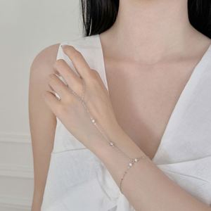 Dylam Unique Charm Fine Jewelry Manufacturer 925 <b>Silver</b> Link Chain 5A Zirconia Pendant Finger Chain <b>Bangles</b> & <b>Bracelets</b> - Product Image 2