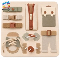 Tableau d'activités en bois pour enfants avec fermetures éclair, boucles, lacets et boutons-pression – Jouet éducatif pour l'apprentissage des compétences de vie W12L006B