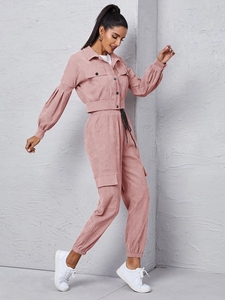 Offre Spéciale Ensemble de jogging en gros nouveau design à la mode Survêtement <span class=keywords><strong>cargo</strong></span> en velours côtelé pour femmes - Product Image 4