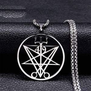 Estilo europeo y americano nuevo Lucifer hombres colgante de acero inoxidable moda temperamento collar joyería - Product Image 6