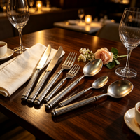 Ensemble de couverts de luxe Rome Pillar en acier inoxydable 304 forgé, finition miroir, pour mariage, hôtel et restaurant (couteau, fourchette, cuillère)