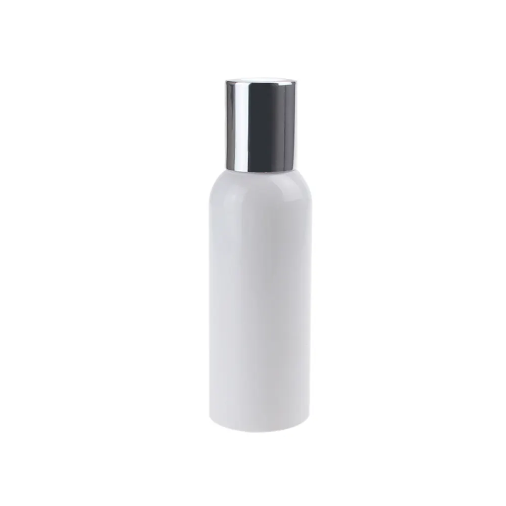 चांदी पेंच ढक्कन सफेद 100 ml खाली चेहरे सीरम टोनर प्लास्टिक कॉस्मेटिक पैकेजिंग पीईटी बोतल एल्यूमीनियम टोपी के साथ