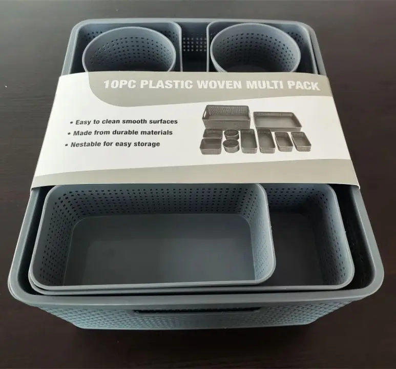 10 Buah Nampan Plastik Kotak Penyimpanan Plastik Tenun Multi Pak Interlocking Laci Organizer Bin